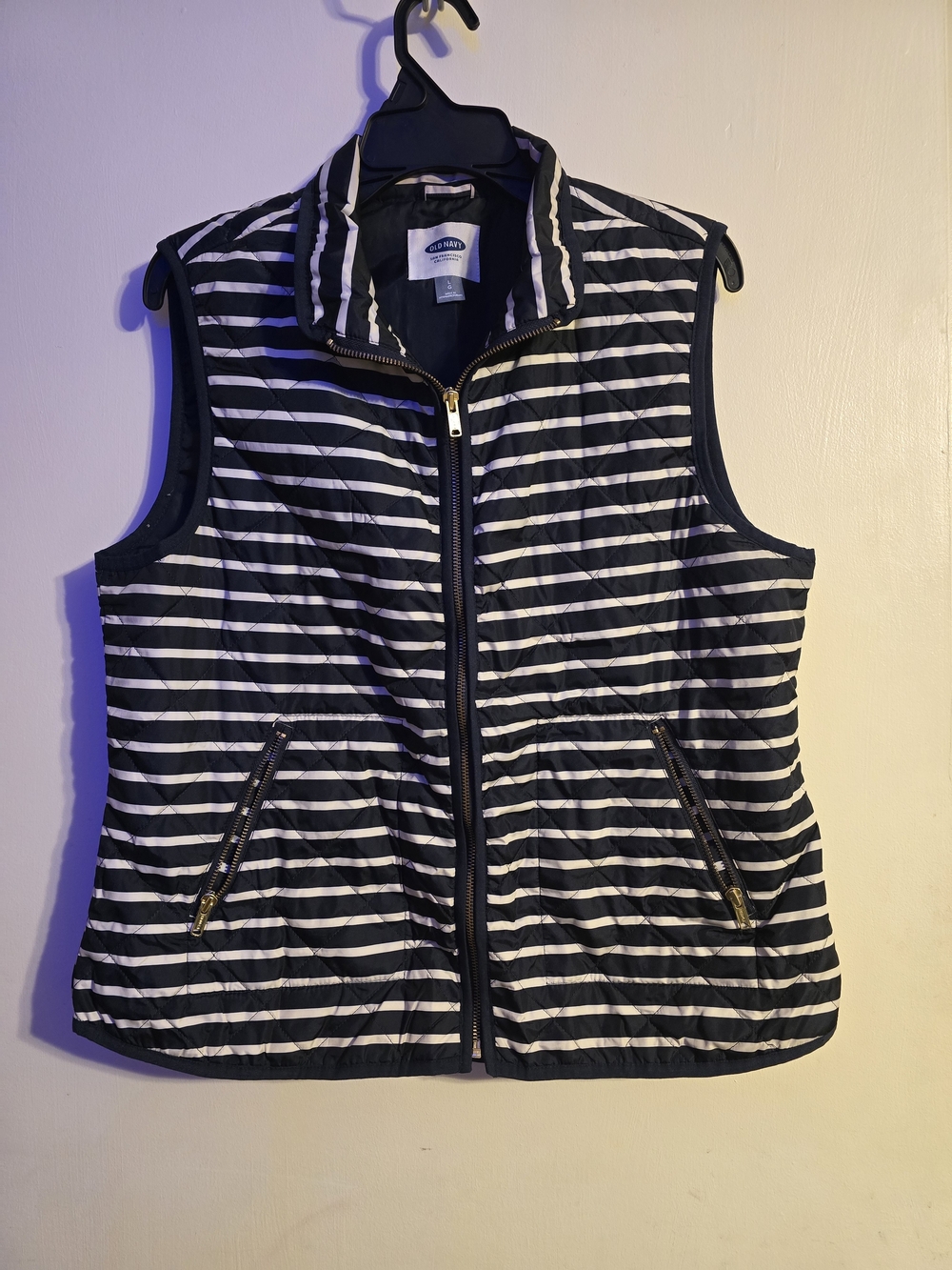 Old Navy, Navy & White Striped Quilted Vest - Women's